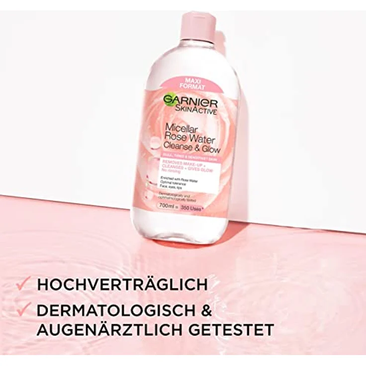 Garnier Mizellen Reinigungswasser, All-in-1 Reinigung mit Rosenwasser, Gesichtswasser für eine sanfte Reinigung und schonendes Abschminken, SkinActive, 1 x 700 ml – Bild 4