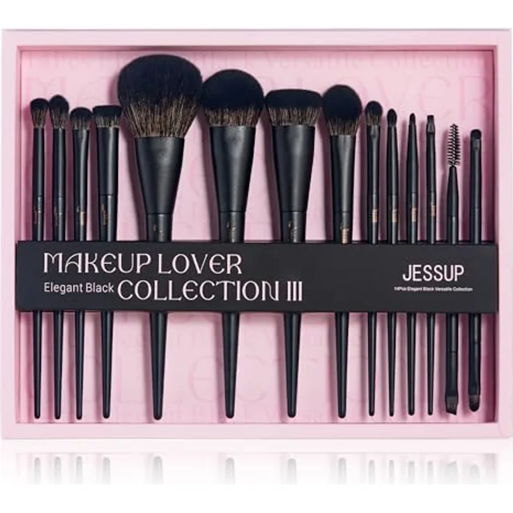Jessup Makeup Pinsel-Set T336-G, 14-teiliges Set für Gesicht und Augen in Rosa mit Geschenkverpackung
