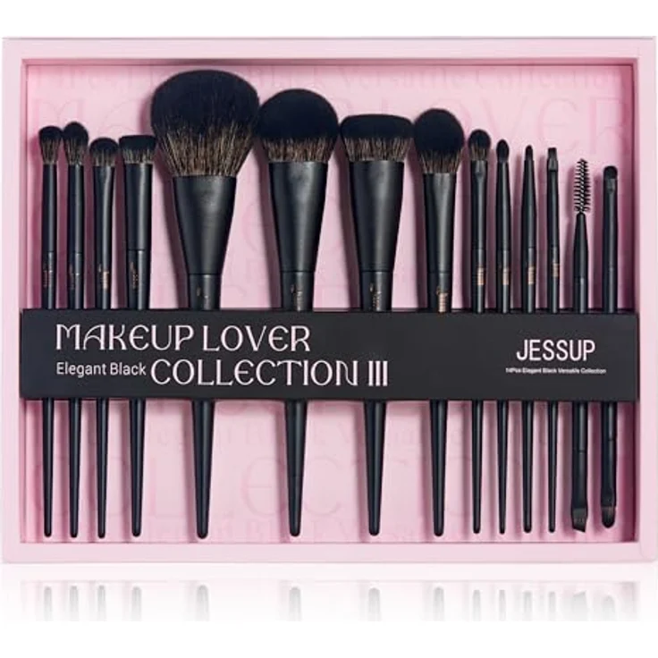 Jessup Makeup Pinsel-Set T336-G, 14-teiliges Set für Gesicht und Augen in Rosa mit Geschenkverpackung – Bild 1