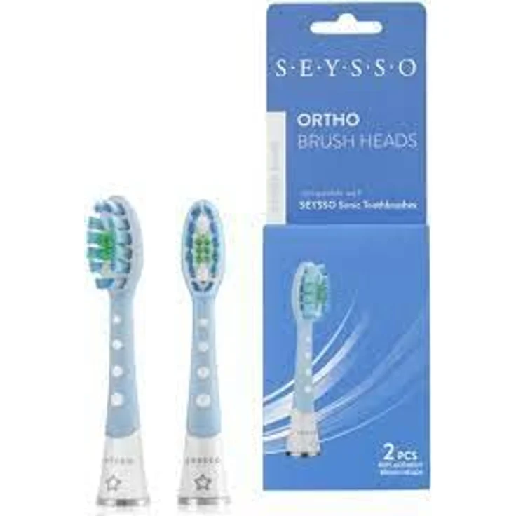 SEYSSO Oxygen Ortho Ersatzbürsten, 2 Stück für orthodontische Zahnspangen, präzise Mundhygiene, kompatibel mit SEYSSO Sonic Zahnbürsten, inklusive Schutzkappen – Bild 2