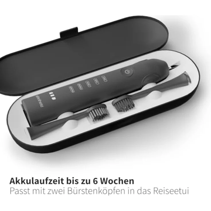 Zahnheld Gero 2 Schallzahnbürste, elektrische Zahnbürste mit Etui schwarz, 5 Putzmodi, lange Akkulaufzeit für Erwachsene, ideal für Reisen – Bild 4