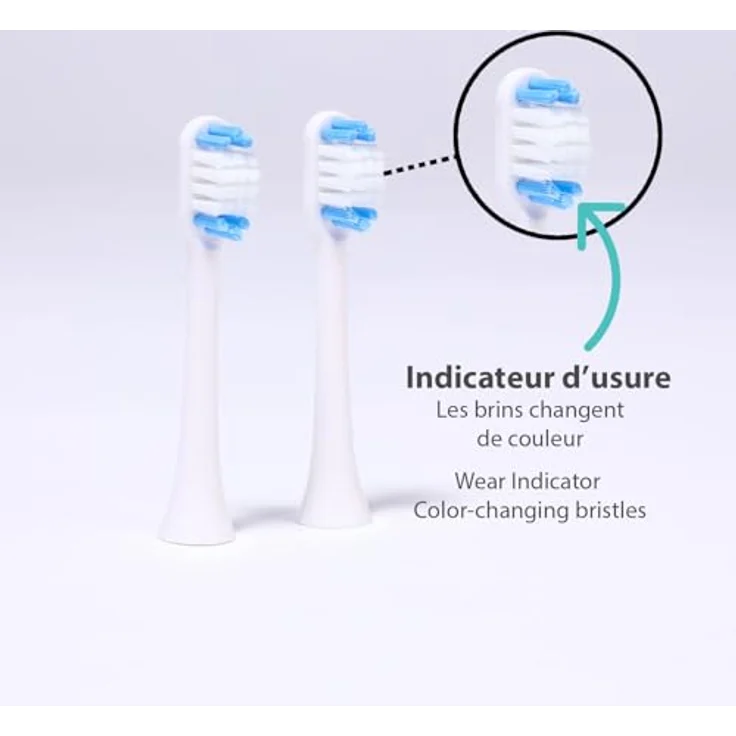 SUPERWHITE Biosynex Elektrische Schallzahnbürstenköpfe, Nachfüllpack mit 2 weichen Borsten, Farbe Weiß, mit Kopfschutz und Verschleißanzeige – Bild 2