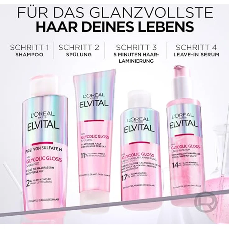 L’Oréal Paris Elvital Glycolic Gloss Conditioner, Spiegelglanz Spülung für geschädigtes Haar, Unisex, 150 ml – Bild 7