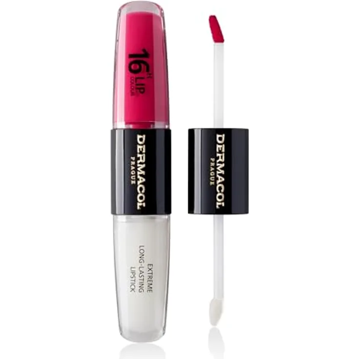 Dermacol 16H Lip Colour, langlebiger, glänzender Lippenstift, Farbton 08 Pink Tastic, 2x4 ml, hohe Pigmentierung, feuchtigkeitsspendend