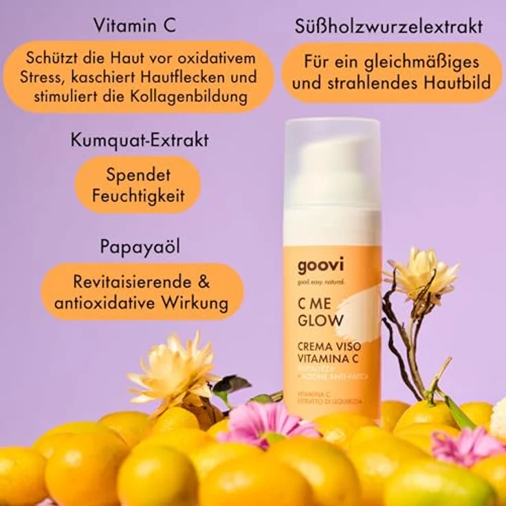 GOOVI C Me Glow Vitamin C Face Cream, Revitalisierende Gesichtscreme mit Hyaluronsäure, 50ml - Strahlende, hydratisierte Haut – Bild 5