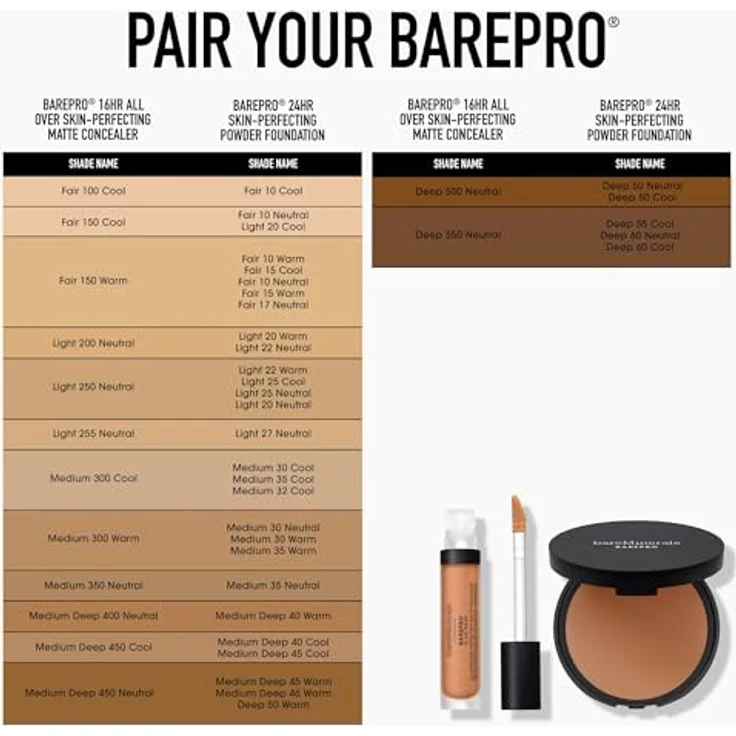 Bare Minerals Barepro 16-Hour Powder Foundation, langlebige Puderfoundation mit leichter Deckkraft, Deep Light 22 Cool, 8g – Bild 8