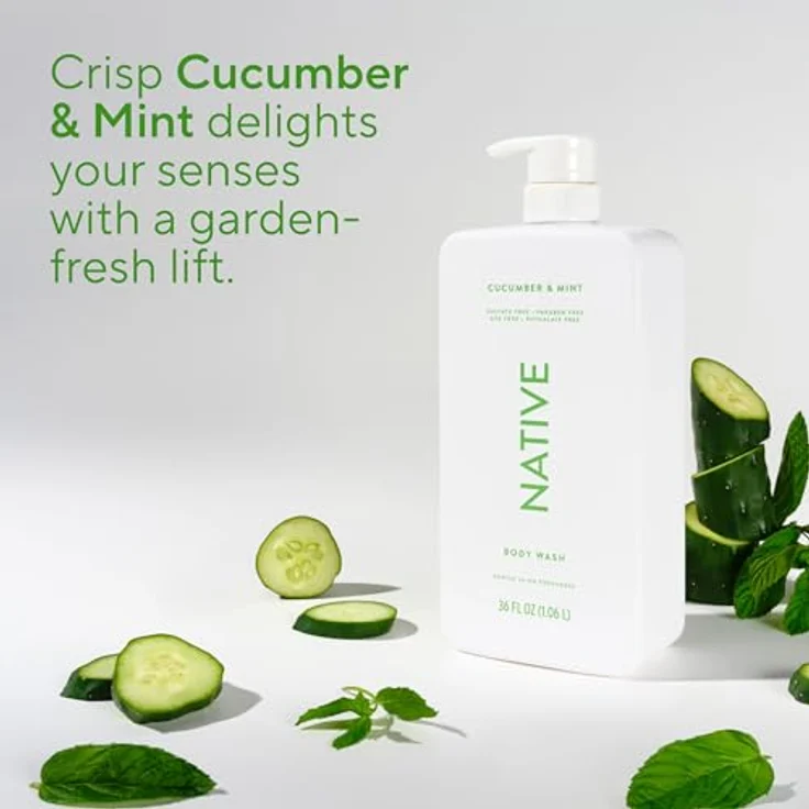 Native Duschgel, Unisex Körperseife mit Gurke-Minz-Duft, ohne Sulfate und Farbstoffe, 1 l – Bild 5