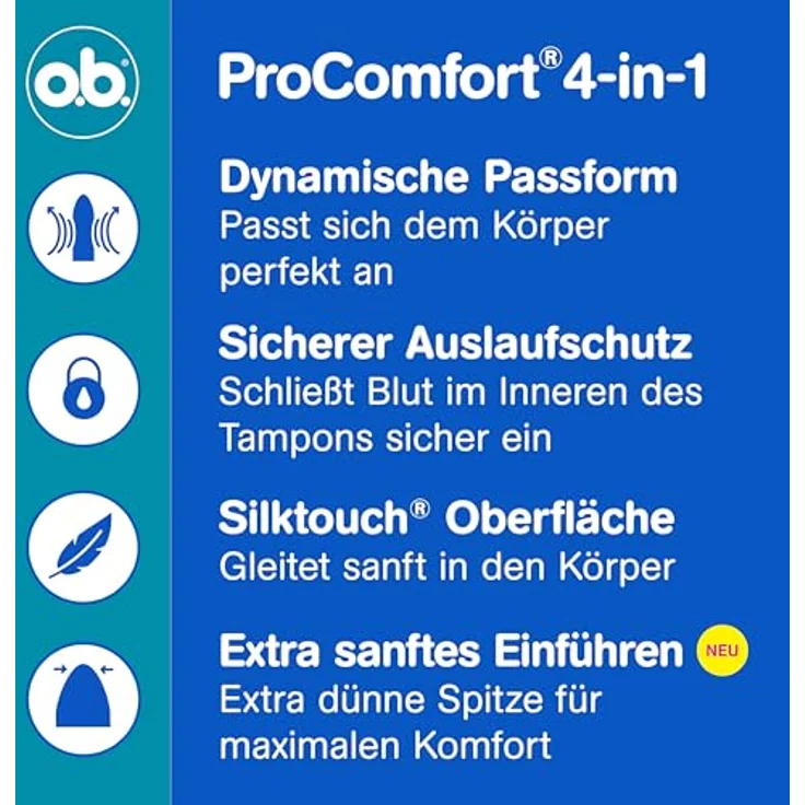 o.b. ProComfort normal 4-in-1 Schutz Tampons, 96 Stück, mit Dynamic Fit-Technologie und sanfter Spitze, dermatologisch – Bild 4