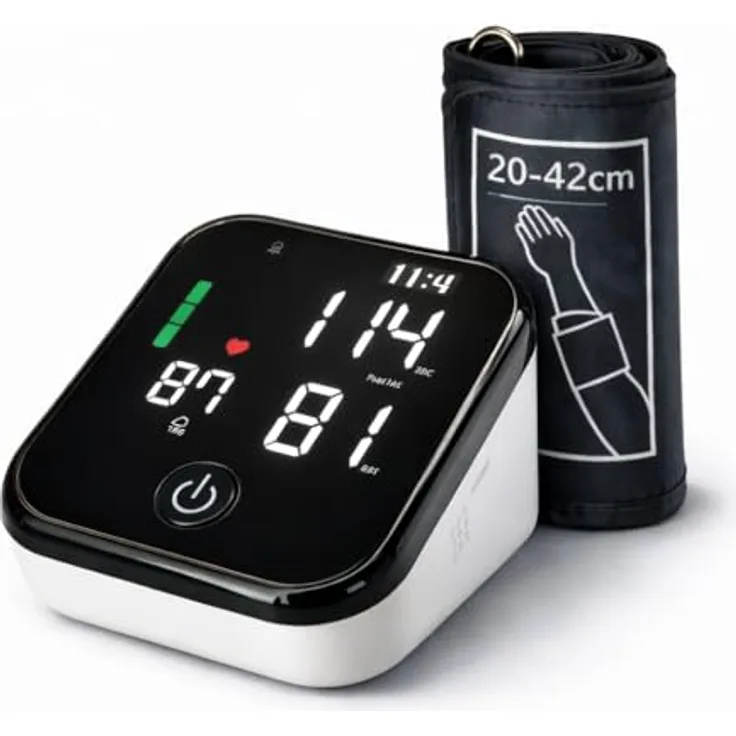 IEA Medical Blutdruckmessgerät Oberarm mit LED-Display, Arrhythmie-Warnung, 2x99 Speicher, Ampel-Farbskala, Manschette 22-42cm, USB-C