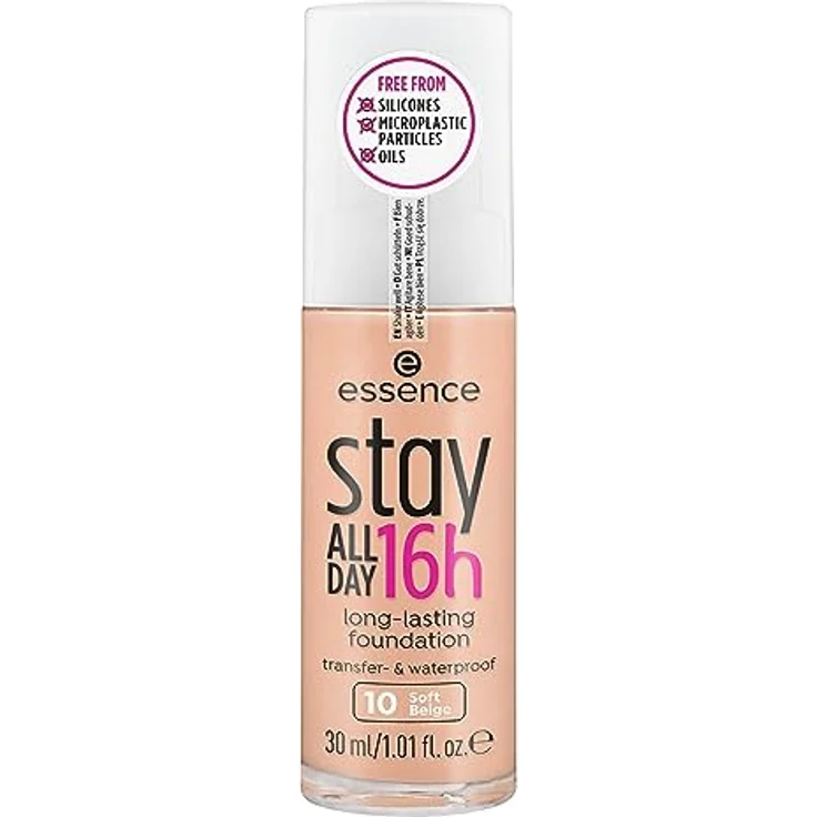 essence cosmetics stay ALL DAY 16h long-lasting Foundation, Make Up, wischfest, wasserfest, Nr. 10 Soft Beige, nude, langanhaltend, mattierend, weichzeichnend, matt, vegan, ölfrei, wasserfest (30ml) – Bild 2