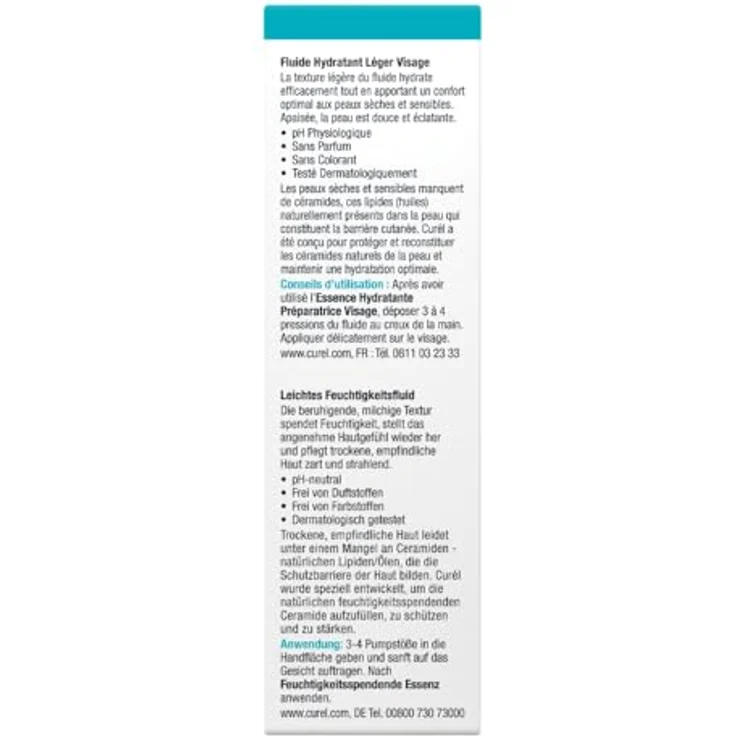 Curél Leichtes Feuchtigkeitsfluid, Intensive Pflege für trockene, empfindliche Haut, 120ml mit Ceramiden, pH neutral, ohne Farbstoffe und Duftstoffe – Bild 3
