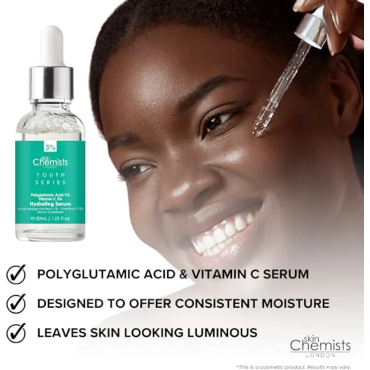 Skin Chemists Hautchemiker Hydrating Serum - Polyglutaminsäure 1%, Vitamin C 3% - Feuchtigkeitsspendendes Serum 30ml – Bild 4