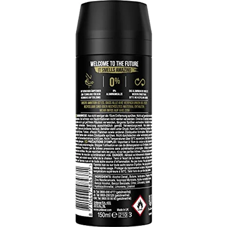 Axe Bodyspray Gold Deo, ohne Aluminium, 150 ml, 3er Pack, bekämpft Körpergeruch mit Agarholz und Vanille, 48 Stunden Schutz – Bild 4