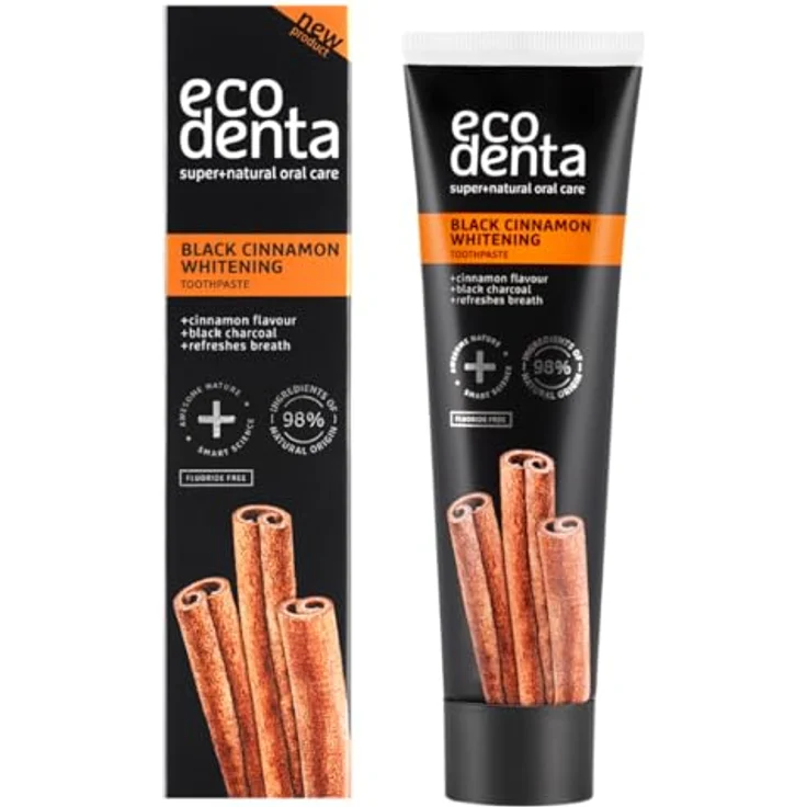 Ecodenta Black Cinnamon Whitening, Bleichende Zahnpasta mit Zimt, 100 ml – für strahlend weiße Zähne, pH-ausgleichend, natürliche Inhaltsstoffe – Bild 1