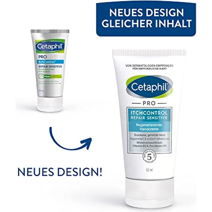 CETAPHIL PRO ItchControl Repair Sensitive Regenerierende Handcreme, 50ml, Für juckende, trockene und gereizte Hände, Unterstützt die Regeneration der Hautbarriere und glättet raue Hände, Mit mit Provitamin B5, Vitamin B3, Vitamin E, Wiesenschaumkrautöl und Glycerin, Von dermatologischen Experten entwickelt für empfindliche Haut – Bild 2