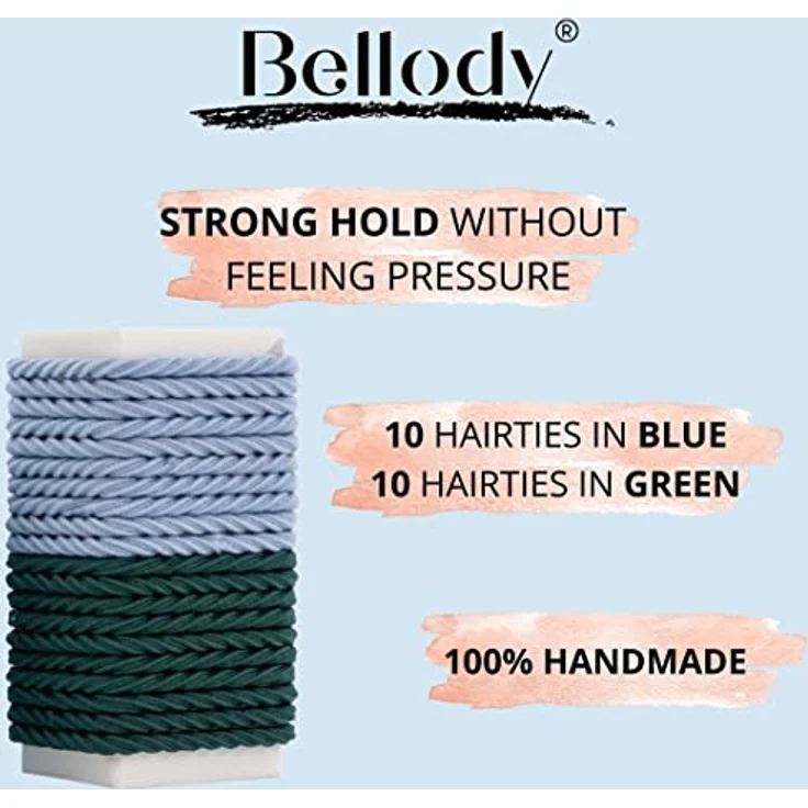 Bellody® Minis - Kleine Mini Haargummis für stylische Flechtfrisuren & kleine Zöpfe (20 Stück - Grün/Blau) - Damen Haargummis in verschiedenen Farben – Bild 2