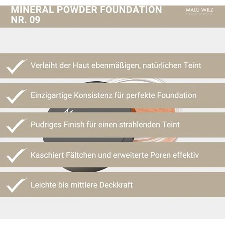 Malu Wilz Just Mineral Powder Foundation Nr.9 Rose Beige Hope 15g - Mineral Puder Makeup für strahlenden Teint, auch für sensible Haut – Bild 4