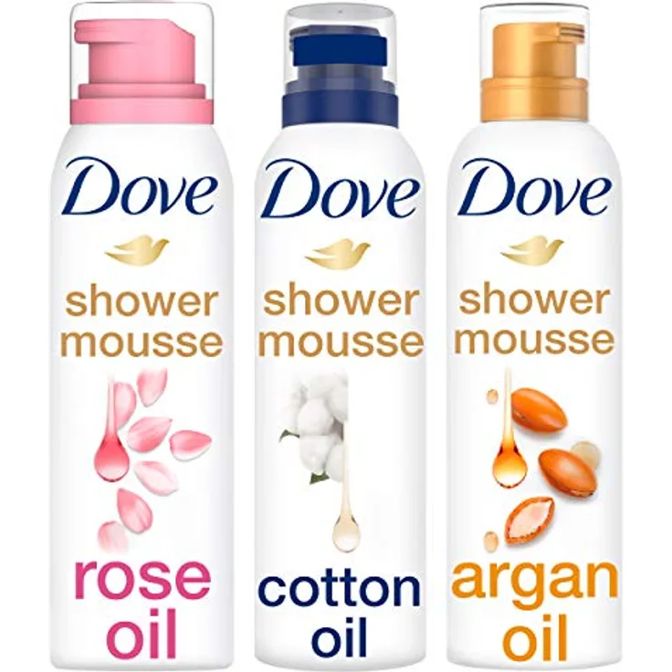 Dove Duschschaum Mix Set - 3 x 200ml - Rosenöl, Baumwollöl und Arganöl - 1 Packung