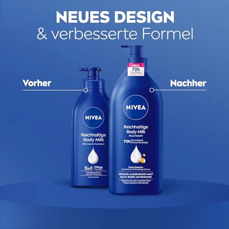 NIVEA Reichhaltige Body Milk, intensiv pflegende Körpercreme mit purem Hyaluron, Mandelöl und Tiefenpflege Serum für trockene Haut, 625 ml – Bild 4