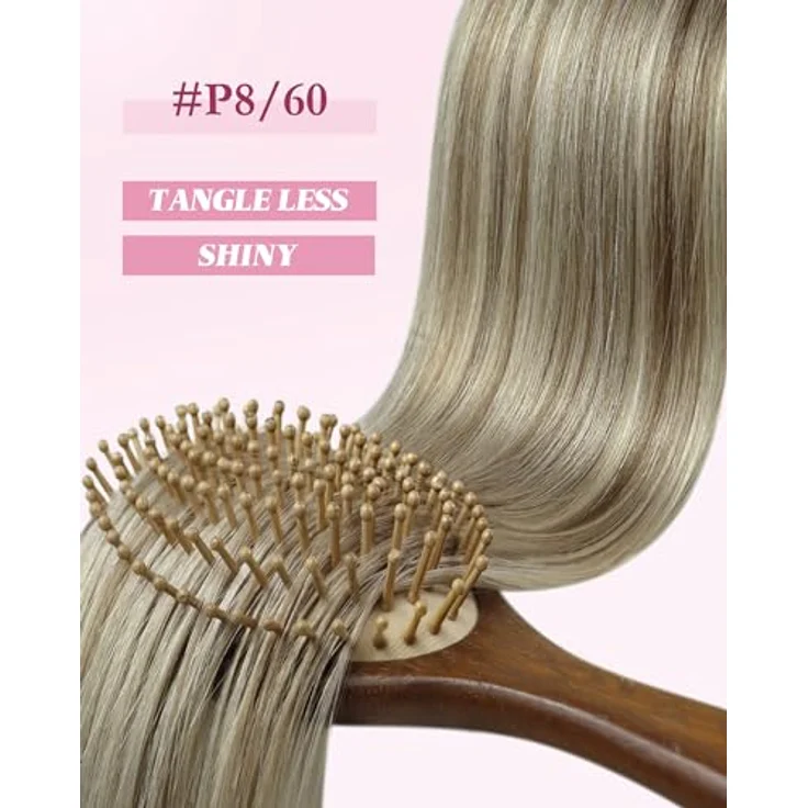 YoungSee Microring Haarverlängerung, Echthaar Extensions Hellbraun & Platinblond, 45 cm, 50g, unsichtbarer und sicherer Halt – Bild 2