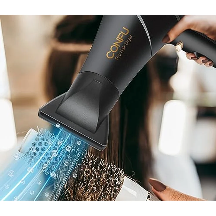 CONFU 2300W Profi Föhn, Haartrockner mit Ionen-Technologie, Diffusor und Stylingdüse, 2 Geschwindigkeiten, 3 Heizstufen, AC Motor, Kaltstufe, 220V – Bild 5
