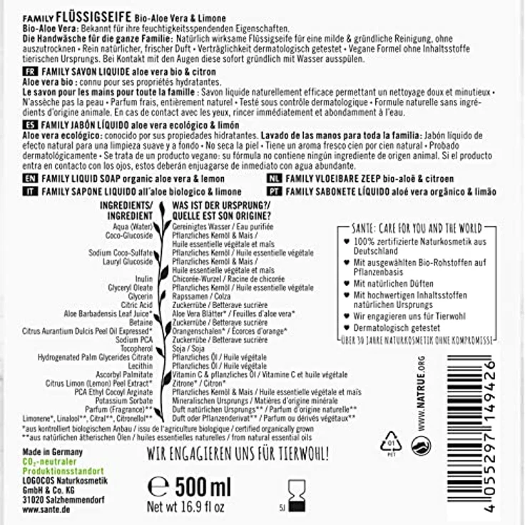 Sante Aloe&Limone Flßüssigseife 500 ml – Bild 2