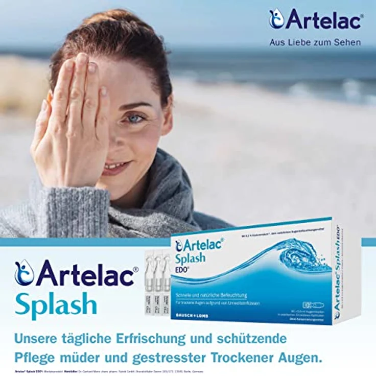 Artelac Splash EDO Augentropfen: Augenbefeuchtung mit Hyaluronsäure für trockene Augen, Benetzung und Nachbenetzung von Kontaktlinsen, 60 x 0,5 ml – Bild 2