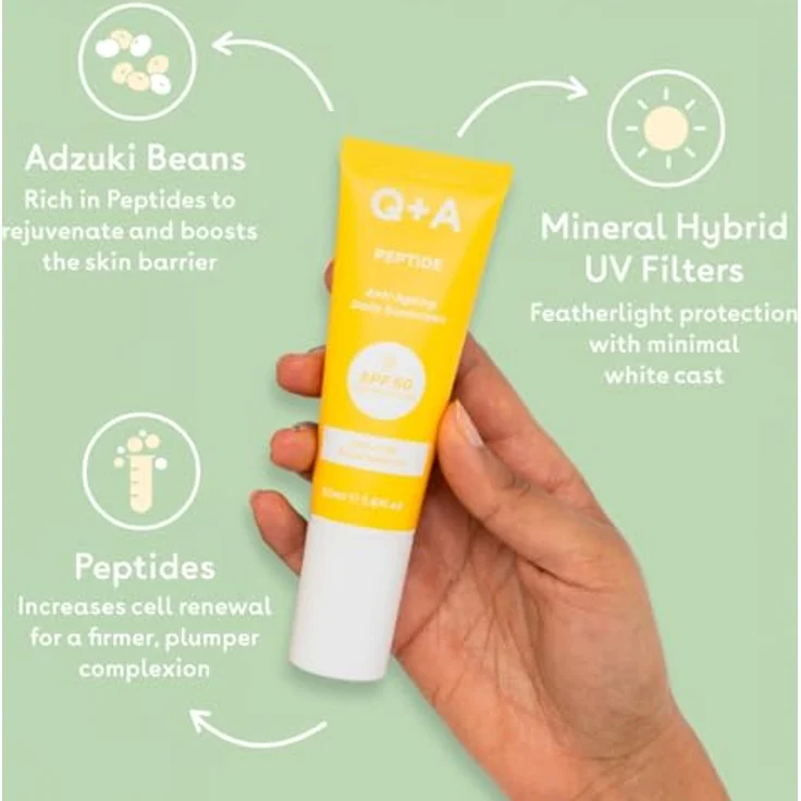 Q+A Peptide schützende Gesichtscreme SPF 50, 50 ml, UVA/UVB Schutz gegen Hautalterung, für alle Hauttypen – Bild 4
