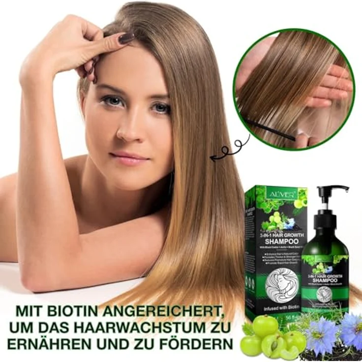 P-Beauty Cosmetic Accessories P-BEAUTY 3in1 Haarwachstumsshampoo 2 x 300ml - mit Black Castor Rizinus Oil, Amla & Schwarzkümmelöl – für die Kopfhautpflege, fördert dichtes und glänzendes Haar, Vegan – Bild 4