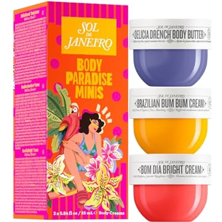 SOL DE JANEIRO Body Paradise Minis: Mini-Körperpflege-Trio, 3 x 25 ml Körpercremes mit tropischen Aromen