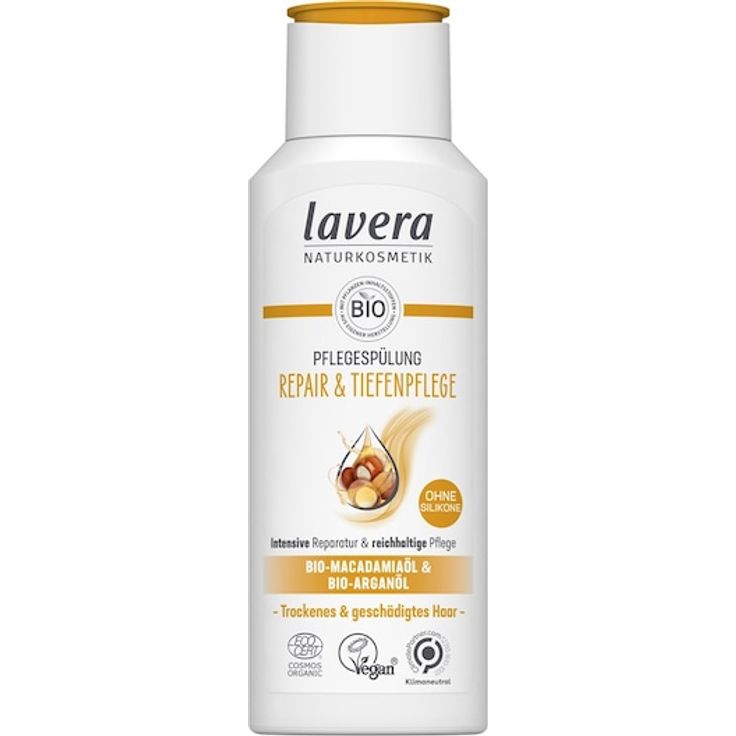 Lavera Pflege Pflegespülung Repair & Tiefenpflege Conditioner, 200 ml - mit Macadamia- und Arganöl für geschädigtes Haar, vegan