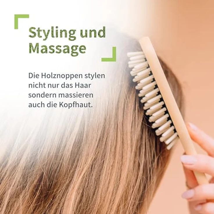 Niyok® Längliche Holz-Haarbürste • Natur Holz Bürste mit Holznoppen • Holzbürste für alle Haartypen • Nachhaltige Haarbürste aus Buchenholz • Vegan, nachhaltig & plastikfrei – Bild 4