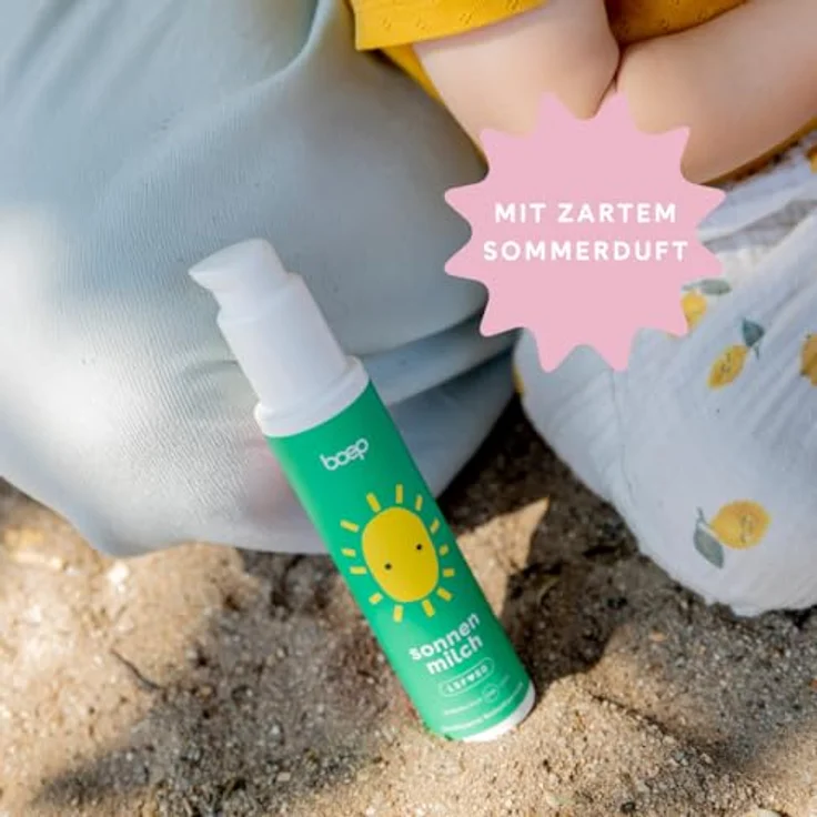 boep Mineralische Sonnenmilch, leichte & feuchtigkeitsspendende Rezeptur mit Zinkoxid-Filter, LSF 50 für sensible Haut von Babys, Kindern und Schwangeren, 100ml mit leichtem Sommerduft – Bild 3