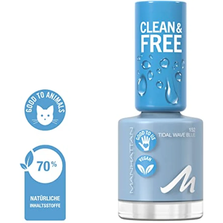 Manhattan Clean und Free Nail Polish, Fb. 152 Tidal Wave Blue, atmungsaktiver Nagellack, vegan, 8 ml – Bild 4