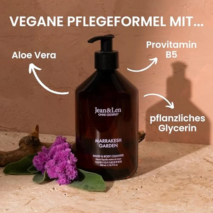 Jean & Len Hand & Body Cleanser Marrakech Garden, vegane Flüssigseife für Körper & Hände, eleganter Duft, 500 ml – Bild 3