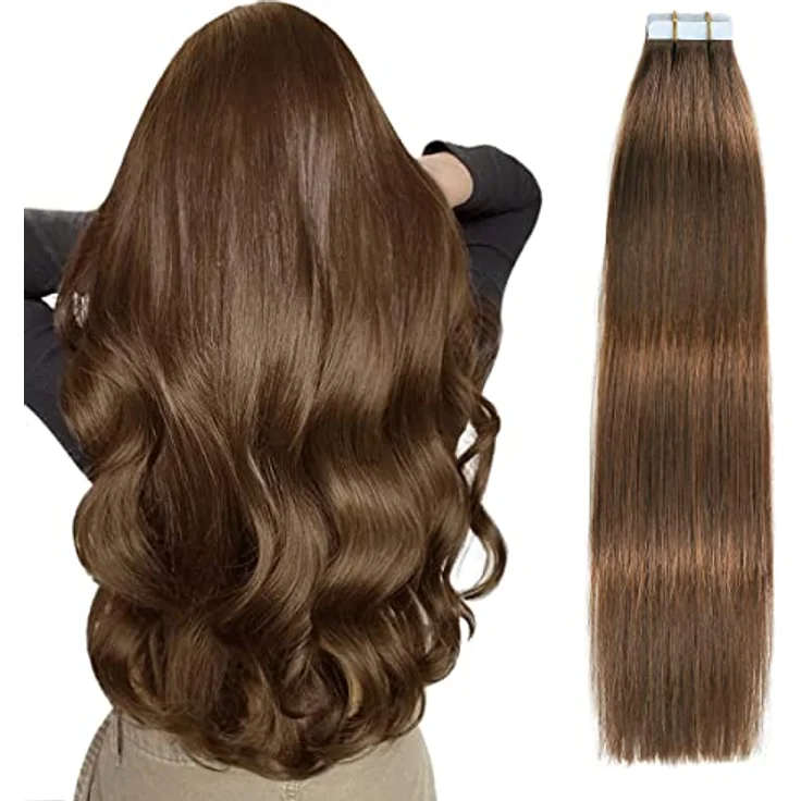 SUYYA Tape Extensions Echthaar, Invisible Tape in Extensions seidig glatt, 14 Zoll 35cm, 20 Stück 40G, #4 Schokoladenbraun – Bild 1