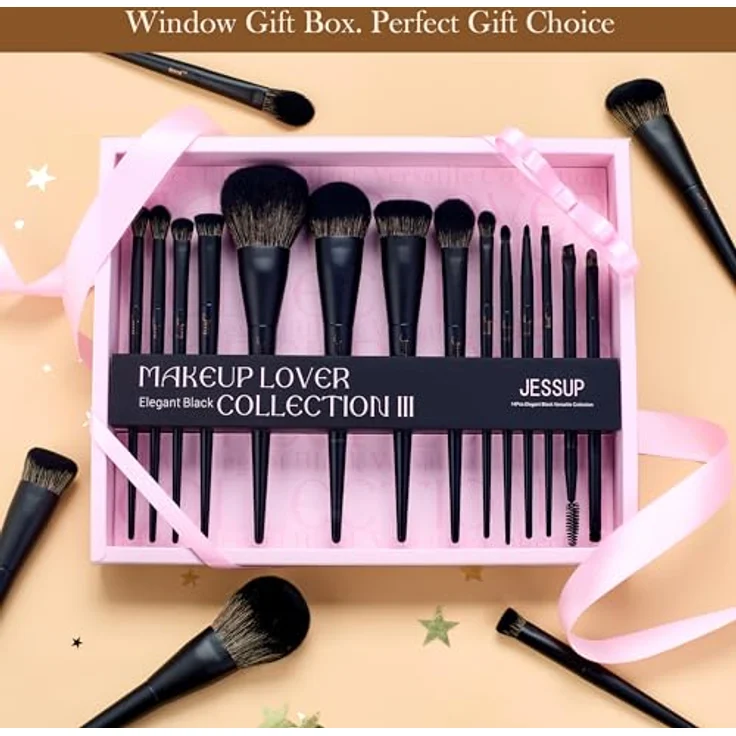 Jessup Makeup Pinsel-Set T336-G, 14-teiliges Set für Gesicht und Augen in Rosa mit Geschenkverpackung – Bild 2