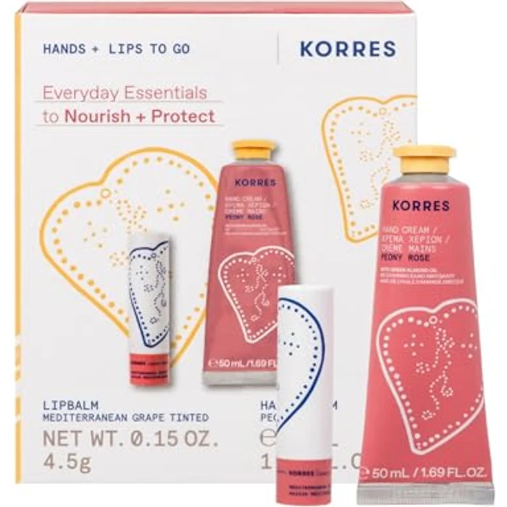 KORRES EVERYDAY ESSENTIALS Hand- und Lippen Pflegeset, Peony Rose Handcreme 50ml & Mediterranean Grape Lip Balm 4,5g, silikon- & parabenfrei, Geschenkset für Frauen – Bild 4
