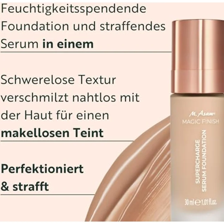 M. Asam MAGIC FINISH Supercharge Serum Foundation Creamy Nude 30 ml – Feuchtigkeitsspendende 2-in-1 Foundation & straffendes Gesichtsserum, Anti-Aging Make-up mit optimaler Deckkraft & Hyaluron – Bild 2