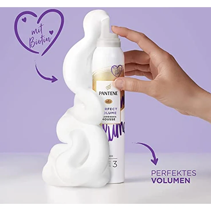 Pantene Pro-V Perfect Volume, 200ml Nährende Mousse mit Biotin und Hitzeschutz für volles Haar – Bild 2