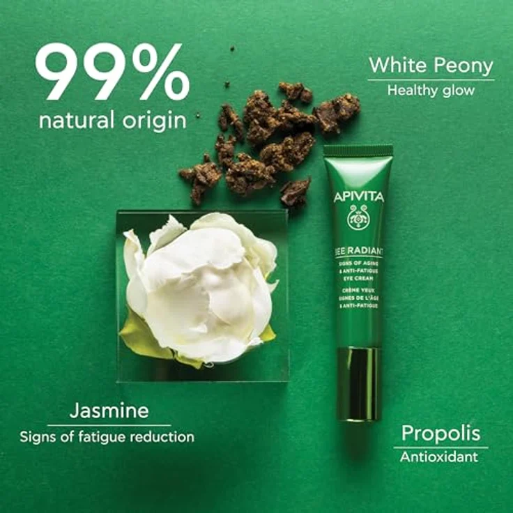 Apivita Bee Radiant Augenpflege Crème, 15 ml, Anti-Fatigue mit weisser Pfingstrose und Propolis, zur Reduzierung von Schwellungen und dunklen Augenringen – Bild 3