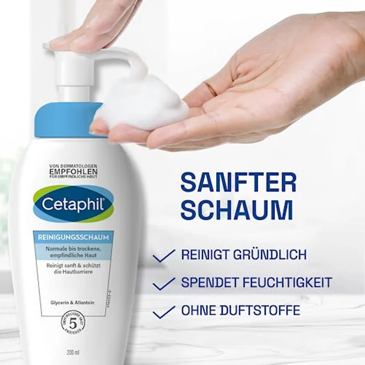 Cetaphil Reinigungsschaum, 200ml, Gesichtsreinigung für normale, trockene, empfindliche Haut, mit Glycerin und Ceramiden – Bild 3