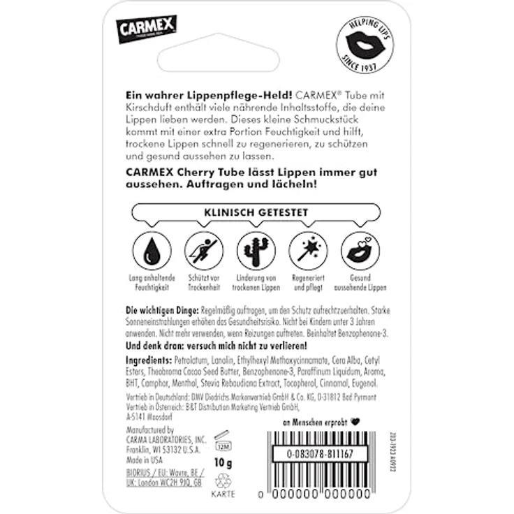 CARMEX Lippenbalsam Cherry LSF 15 Lippenpflege 10 g mit pflegender Wirkung – Bild 3