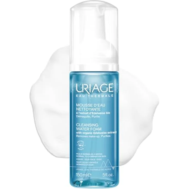 Uriage Gesichtsreiniger & Make-Up Entferner 150ml - Ultra-Soft Airy Foam, Abspülbarer Reiniger - Entfernt Make-Up Perfekt, Hinterlässt Die Haut Weich - Blumenduft - Seifenfrei, Physiologischer pH - von Uriage