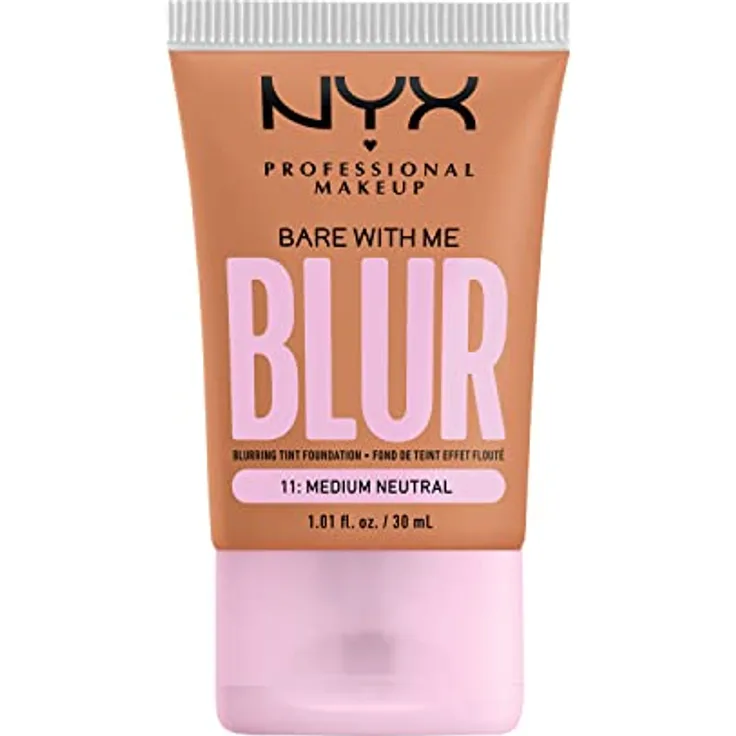 NYX Professional Makeup Weichzeichnende Foundation mit mittlerer Deckkraft und mattem Finish, Bis zu 12 Stunden Pflege und Feuchtigkeit, Mit Niacinamiden, Bare with Me, Farbe: Med Neutral, 1 x 30 ml