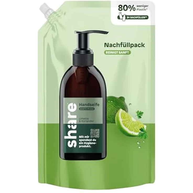share Flüssigseife Nachfüllbeutel, Limette & Koriander (6x500ml), pH-hautneutral, vegane Handseife, plastiksparend – Bild 5
