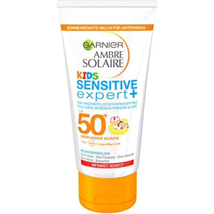 Garnier Ambre Solaire Sonnencreme Kids, Sonnenschutz-Milch für Kinder, extra wasserfest, LSF 50+, 50 ml – Bild 1