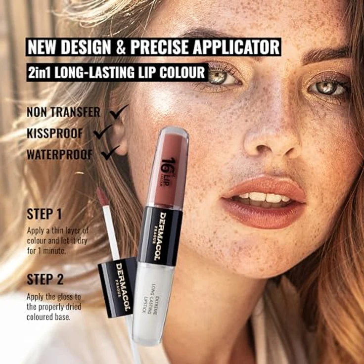 Dermacol 16H Lip Colour, langlebiger Lippenstift Farbton 31 Instant Match, 2x4 ml, hochpigmentierte Textur mit Langzeiteffekt und Vitamin E – Bild 2