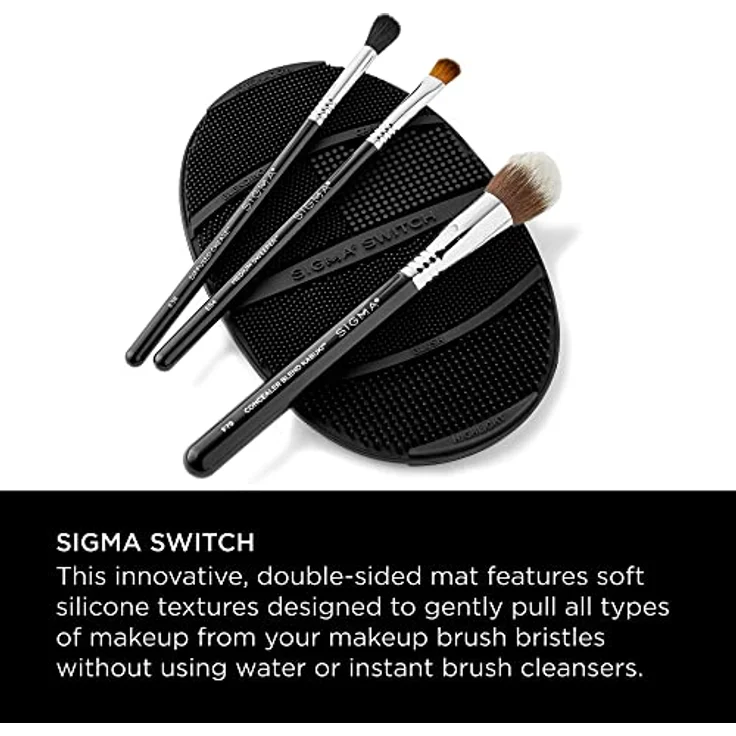 Sigma Beauty Sigma Switch Pinselmatte - Farbwechsel-Pinselmatte, weiche Silikonstruktur - funktioniert mit Foundation, Puder und flüssigem Make-up, doppelseitig - verhindert Pinselschäden - schwarz – Bild 2