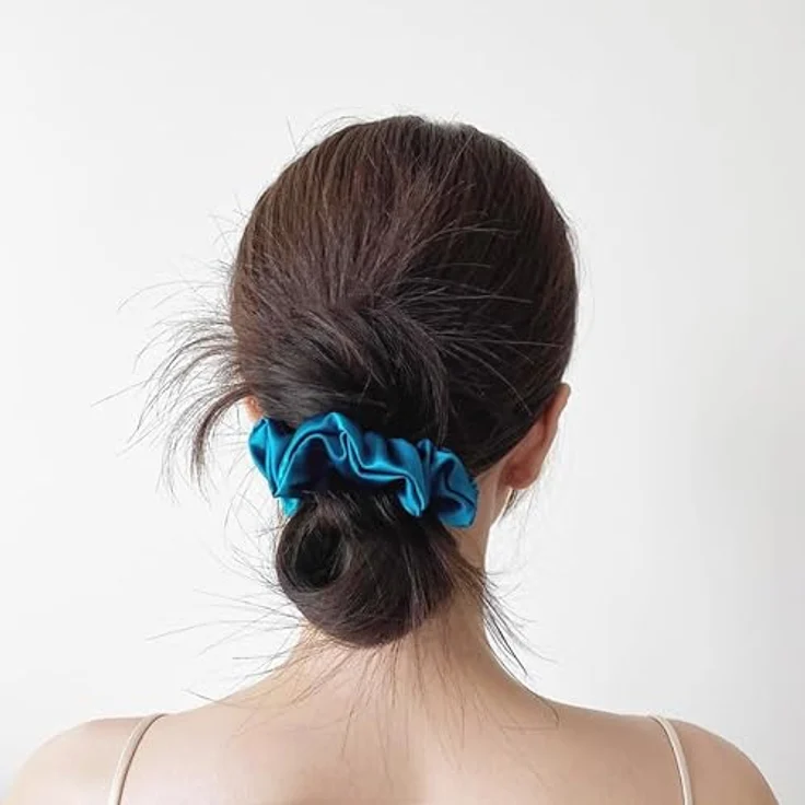 townssilk Seidenhaarschlaufe, 100% reine Maulbeerseide, 22 Momme, haarschonend, luxuriös, federnd, peacockblue – Bild 3